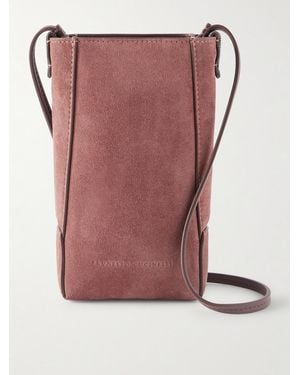 Brunello Cucinelli Beutel Aus Veloursleder Mit Lederbesätzen Und Verzierung - Pink