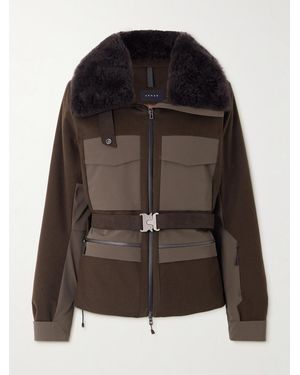 Sease Belted Plush And Twill-Trimmed Wool And Cashmere-Blend Felt Down Ski Jacket - Black