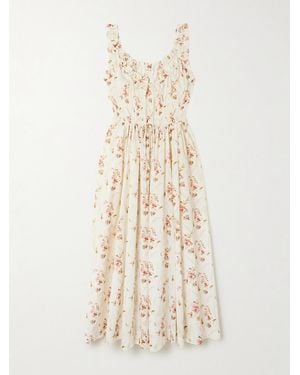 Doen Emmaretta Tie-Detailed Shirred Floral-Print Organic Cotton Midi Dress - Natural