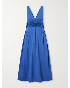 Posse Veda Broderie Anglaise Organic Cotton Poplin Midi Dress - Blue