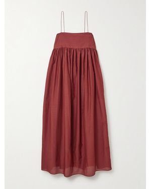 Matteau Pintucked Organic Cotton And Silk-Blend Maxi Dress - Red