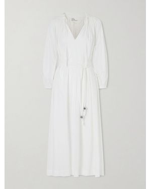 Lisa Marie Fernandez Poet Embellished Belted Cotton-Voile Midi Dress - White