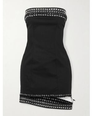 Ludovic de Saint Sernin Lucinda Embellished Strapless Leather-Trimmed Cotton-Blend Twill Mini Dress - Black