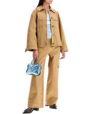 Ganni Cotton Jacket With Logo - Natural