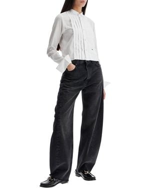 HOMME GIRLS Cropped Tuxedo Shirt With Wide Neckline - Blue