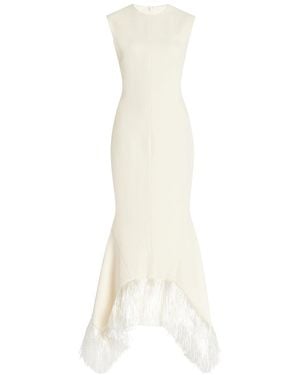 David Koma Raffia Fringe And Flounce Hem Midi Dress - White