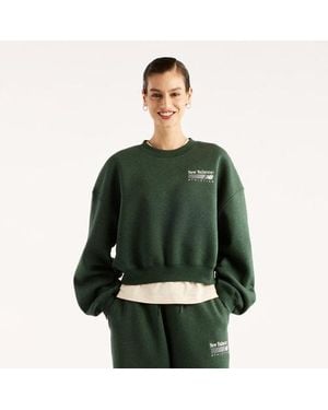 New Balance Mujer Trackside Fleece Crew En, Vellón De Algodón, Talla - Verde