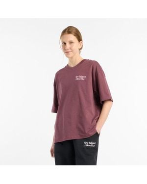 New Balance Donna Linear Graphic Oversized T-Shirt, Cotone, Taglia - Viola