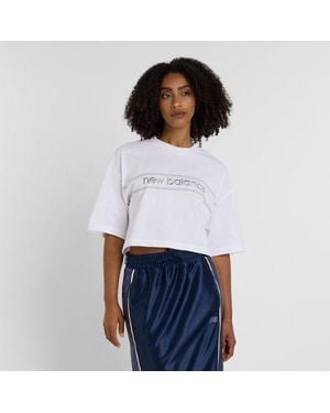 New Balance Donna Athletics Linear Logo T-Shirt, Cotone, Taglia - Bianco