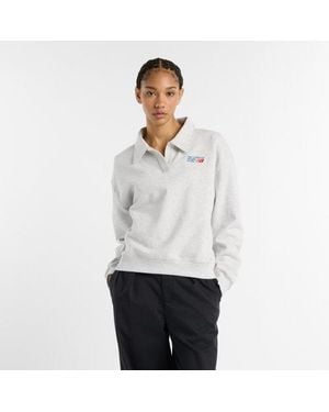 New Balance Damen French Terry Polo Sweatshirt - Grau