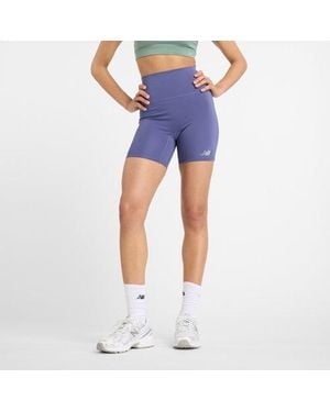 New Balance Donna Script High Rise Short, Politessuto, Taglia - Blu