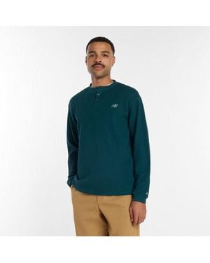 New Balance Numeric Waffle Knit Long Sleeve Henley - Green
