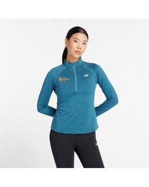 New Balance Nyc Marathon Athletics Heat Grid Half Zip Shirt - Blue