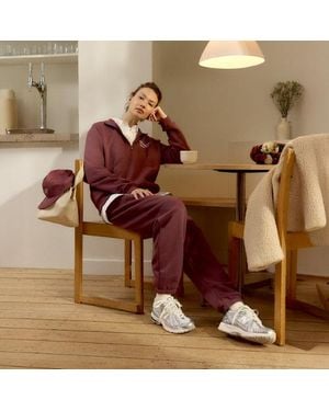 New Balance Mujer Linear Graphic Half Zip, Algodón, Talla - Marrón