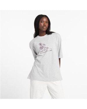 New Balance Donna Oversized Flower T-Shirt, Cotone, Taglia - Grigio
