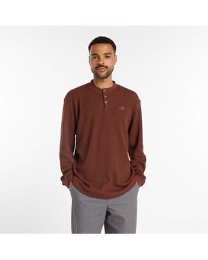 New Balance Numeric Waffle Knit Long Sleeve Henley - Brown