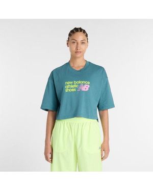 New Balance Athletics Premium Chest Logo Cropped T-Shirt - Blue