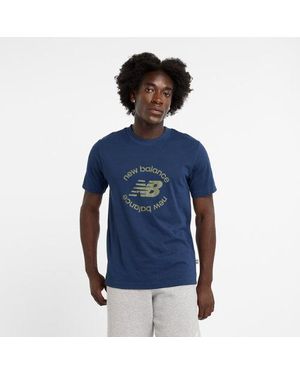New Balance Uomo Sport Round Graphic T-Shirt, Jersey Di Cotone, Taglia - Blu