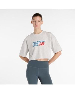 New Balance Athletics Premium Chest Logo Cropped T-Shirt - Grey