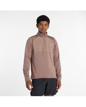New Balance Hombre Athletics Heat Grid 1/2 Zip, Poly Knit, Talla - Marrón