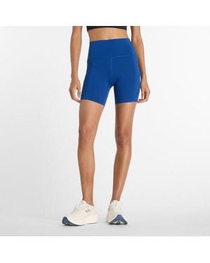 New Balance Donna Nb Sleek Pocket High Rise Short 6" - Blu