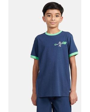 New Balance Boys Tennis Cartoon Back Graphic T-Shirt - Blue