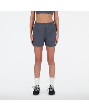 New Balance Linear Heritage French Terry Short In Dark Grey Cotton Fleece - Blue
