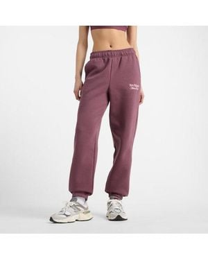 New Balance Femme Linear Fleece Jogger En, Coton, Taille - Violet