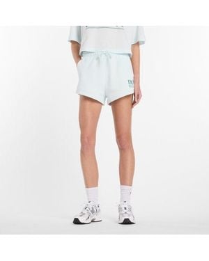 New Balance Mujer Reimagined Fleece Short En, Vellón De Algodón, Talla - Azul