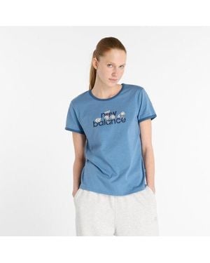 New Balance Donna Flower Ringer T-Shirt - Blu