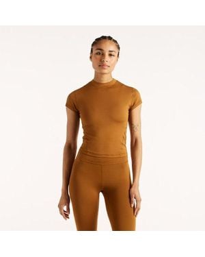 New Balance Mujer Nb Define Fitted T-Shirt En, Poly Knit, Talla - Marrón