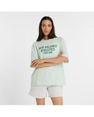 New Balance Donna Athletics Varsity Oversized T-Shirt, Cotone, Taglia - Verde