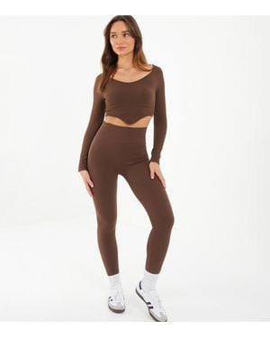 Quiz Chocolate Knit Leggings New Look - Brown