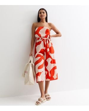 New Look ' Abstract Print Bandeau Wide Leg Crop Beach Jumpsuit - Red