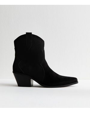 New Look Faux Suede Western Ankle Boots - Black
