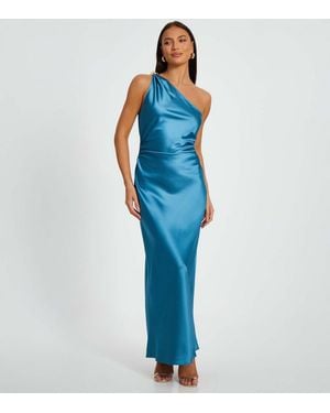 Quiz Satin One Shoulder Maxi Dress New Look - Blue