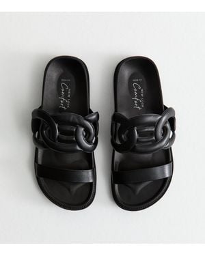 New Look Wide Fit Faux Leather Double Strap Mule Sandals Vegan - Black