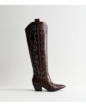 New Look Western Faux Leather Knee High Boots Vegan - Black