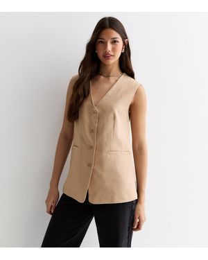 New Look Linen Blend Longline Waistcoat - Natural