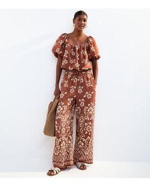 New Look Floral Print Wide Leg Trousers - Brown
