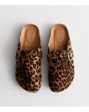 New Look Animal Print Unlined Clogs - Brown