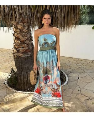 AX Paris Safari Print Strapless Shirred Waist Midi Dress New Look - Green