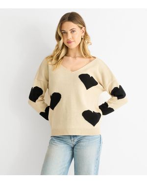 Gini London Oatmeal Heart Knit Jumper New Look - Natural