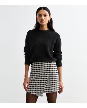 New Look Check Patterned Boucle Wrap Mini Skirt - Black