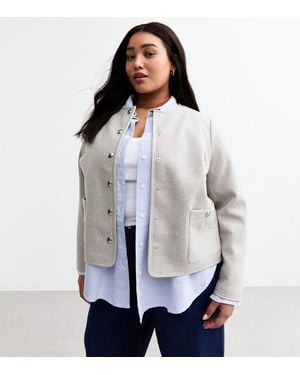 New Look Plus Size Collarless Soft Jacket Curves - Grey