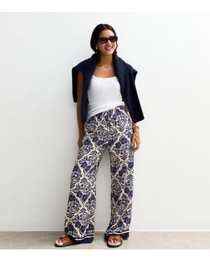 New Look Floral Geometric Print Wide Leg Trousers - White