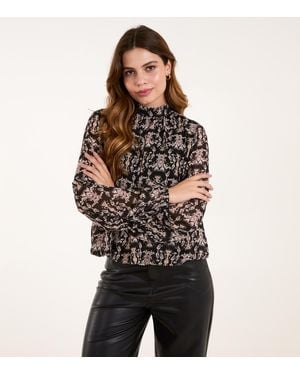 Blue Vanilla ' Pattern Bubble Hem Top Vanilla New Look - Black