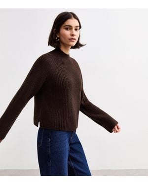 New Look Dark Ribbed Knit Long Sleeve Jumper - Blue