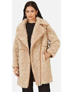 Yumi Faux Fur Wrap Coat New Look in Blue Lyst UK