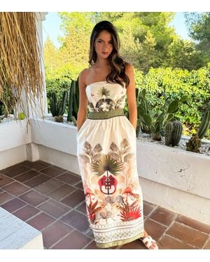 AX Paris Safari Print Strapless Shirred Waist Midi Dress New Look - Metallic
